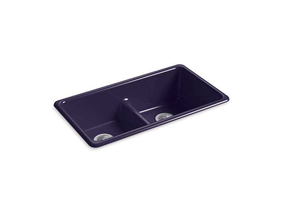 KOHLER K-5312 Iron/Tones Smart Divide 33" top-/undermount double-bowl kitchen sink, indigo blue