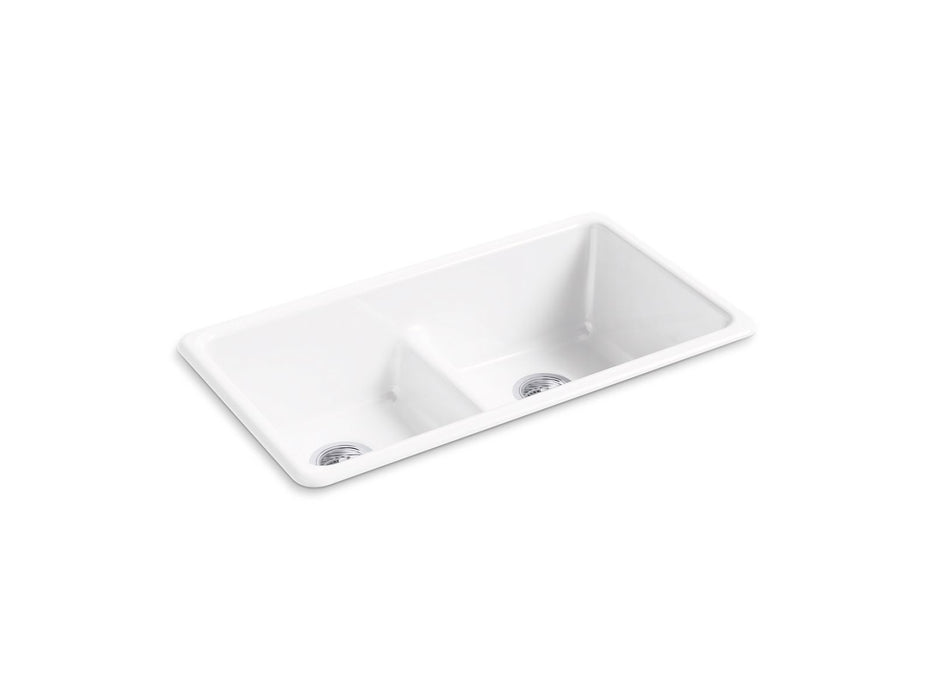 KOHLER K-5312 Iron/Tones Smart Divide 33" top-/undermount double-bowl kitchen sink, white