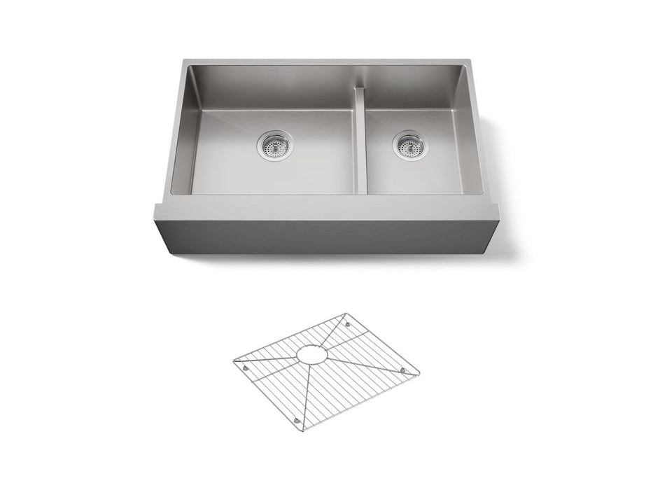 KOHLER K-5416 Strive Smart Divide 35-1/2" undermount double-bowl farmhouse kitchen sink, stainless steel