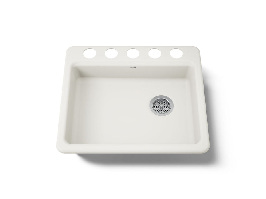 KOHLER K-5479-5U Riverby 25" undermount single-bowl kitchen sink, biscuit