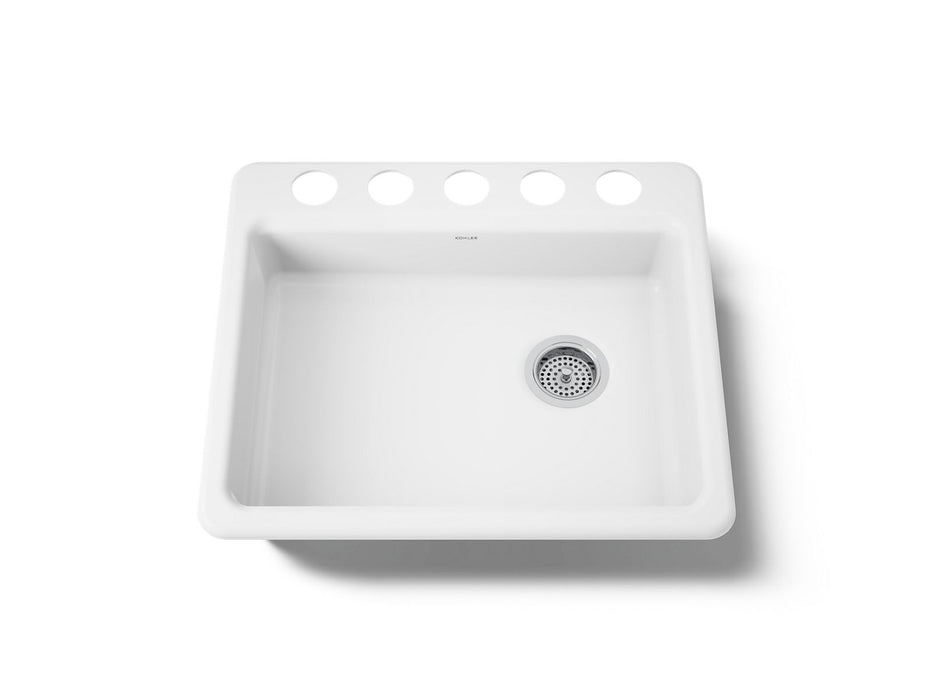 KOHLER K-5479-5U Riverby 25" undermount single-bowl kitchen sink, white