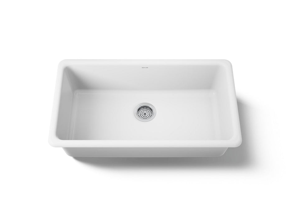 KOHLER K-5707 Iron/Tones 33" top-/undermount single-bowl kitchen sink, white