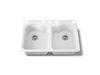 KOHLER K-5818-5U Hartland 33" undermount double-bowl kitchen sink, white