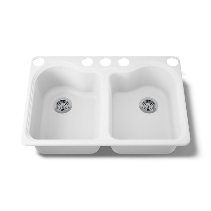 KOHLER K-5818-5U Hartland 33" undermount double-bowl kitchen sink, white - view 4