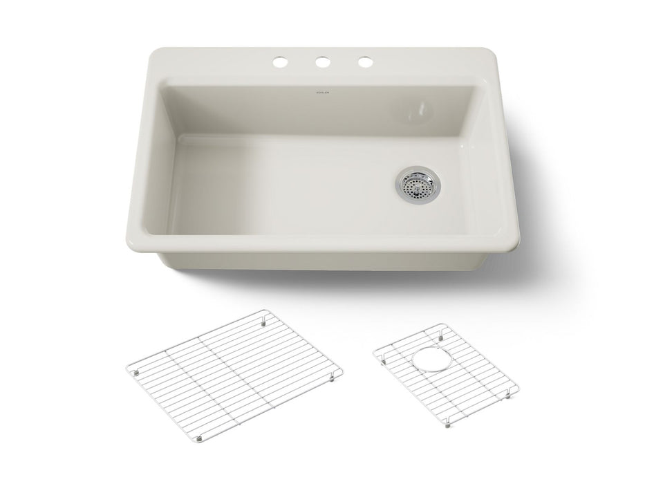 KOHLER K-5871-3A1 Riverby 33" top-mount single-bowl kitchen sink, biscuit