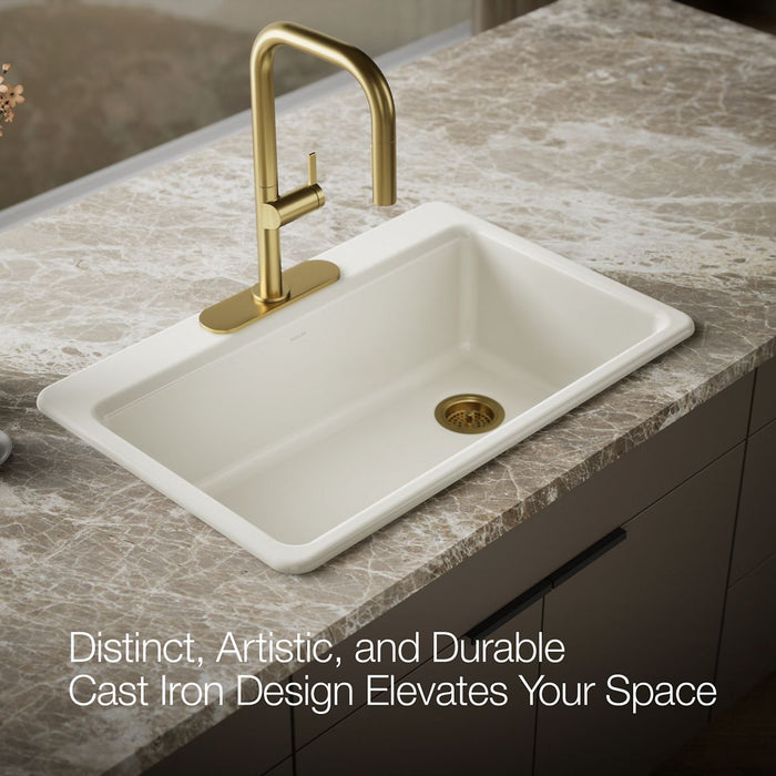 KOHLER K-5871-3A1 Riverby 33" top-mount single-bowl kitchen sink, biscuit - view 4