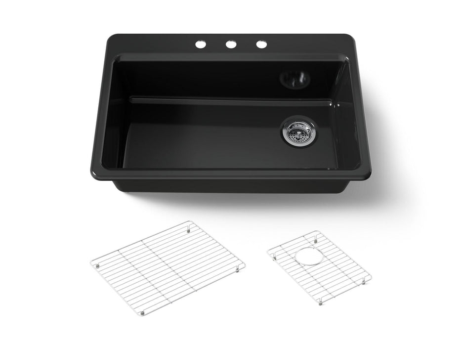 KOHLER K-5871-3A1 Riverby 33" top-mount single-bowl kitchen sink, black black
