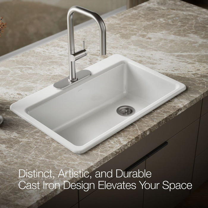 KOHLER K-5871-3A1 Riverby 33" top-mount single-bowl kitchen sink, white - view 4