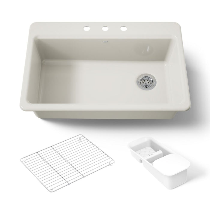 KOHLER K-5871-3A2 Riverby 33" top-mount single-bowl workstation kitchen sink, biscuit - view 5