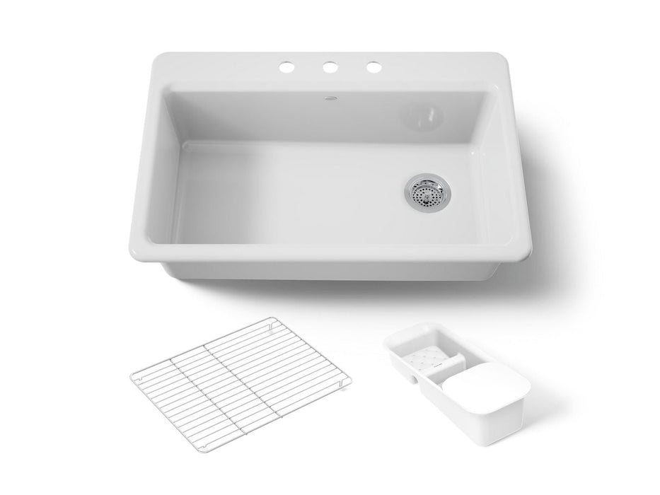 KOHLER K-5871-3A2 Riverby 33" top-mount single-bowl workstation kitchen sink, white