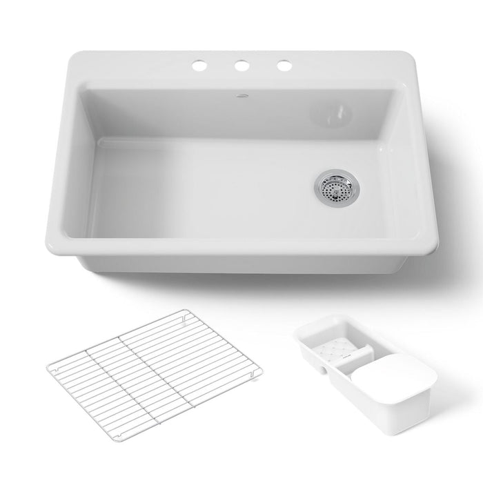 KOHLER K-5871-3A2 Riverby 33" top-mount single-bowl workstation kitchen sink, white - view 5