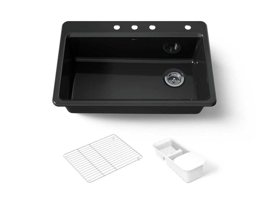 KOHLER K-5871-4A2 Riverby 33" top-mount single-bowl workstation kitchen sink, black black