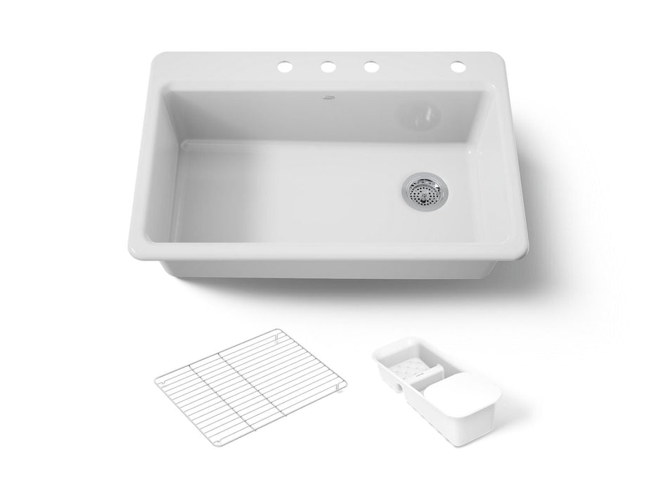 KOHLER K-5871-4A2 Riverby 33" top-mount single-bowl workstation kitchen sink, white
