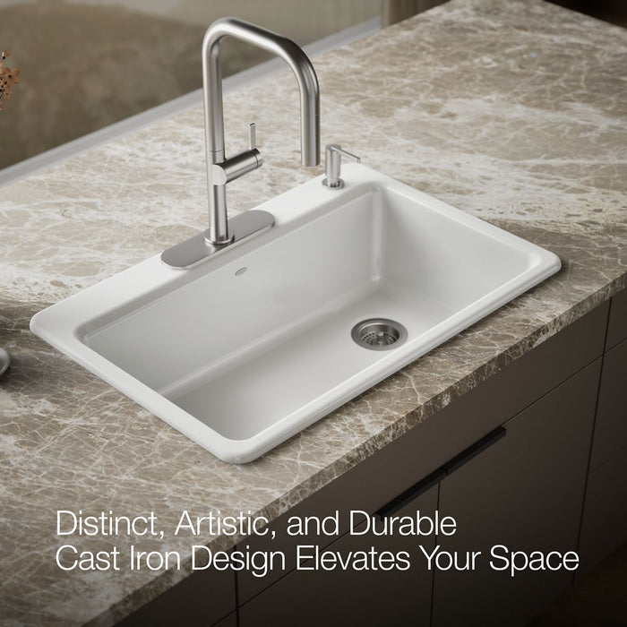 KOHLER K-5871-4A2 Riverby 33" top-mount single-bowl workstation kitchen sink, white - view 4