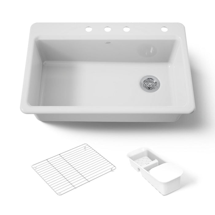 KOHLER K-5871-4A2 Riverby 33" top-mount single-bowl workstation kitchen sink, white - view 5