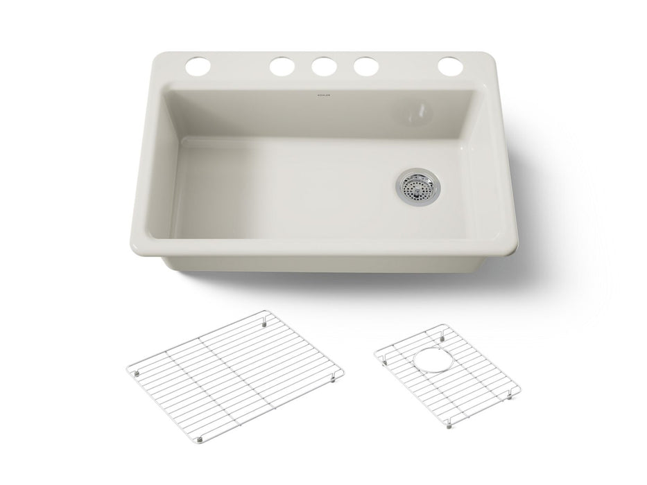 KOHLER K-5871-5UA1 Riverby 33" undermount single-bowl kitchen sink, biscuit
