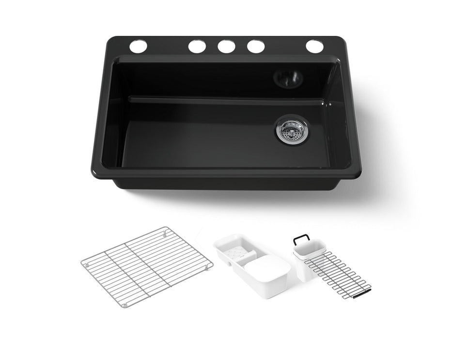 KOHLER K-5871-5UA3 Riverby 33" undermount single-bowl workstation kitchen sink, black black