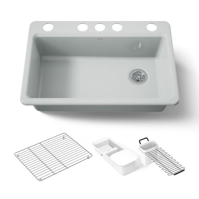 KOHLER K-5871-5UA3 Riverby 33" undermount single-bowl workstation kitchen sink, ice grey - view 5