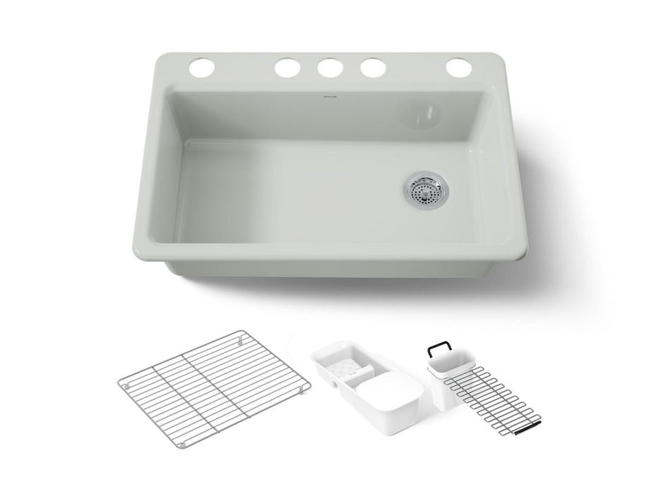 KOHLER K-5871-5UA3 Riverby 33" undermount single-bowl workstation kitchen sink, sea salt