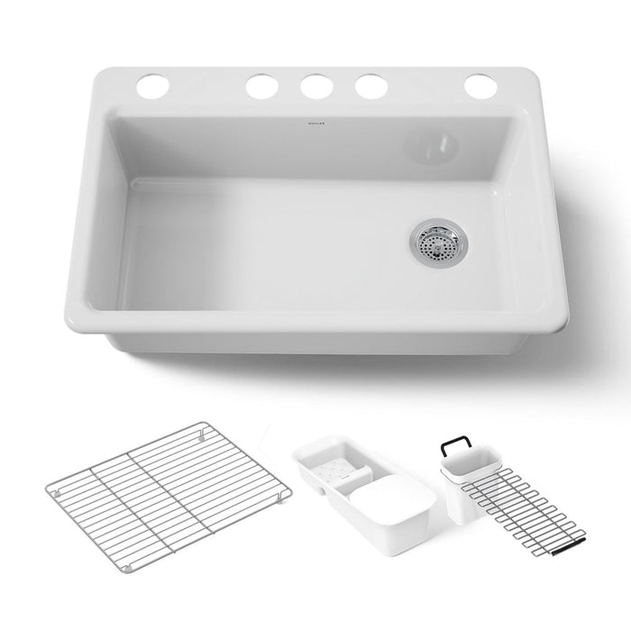 KOHLER K-5871-5UA3 Riverby 33" undermount single-bowl workstation kitchen sink, white - view 5