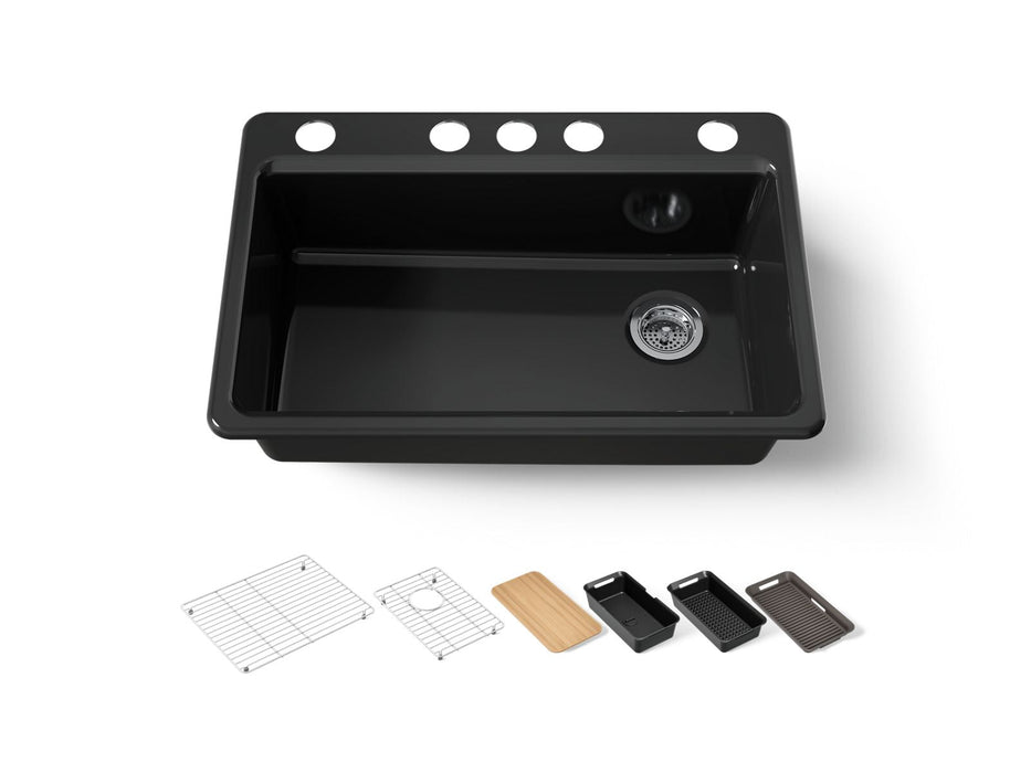 KOHLER K-5871-5UPC Riverby 33" undermount single-bowl workstation kitchen sink, black black