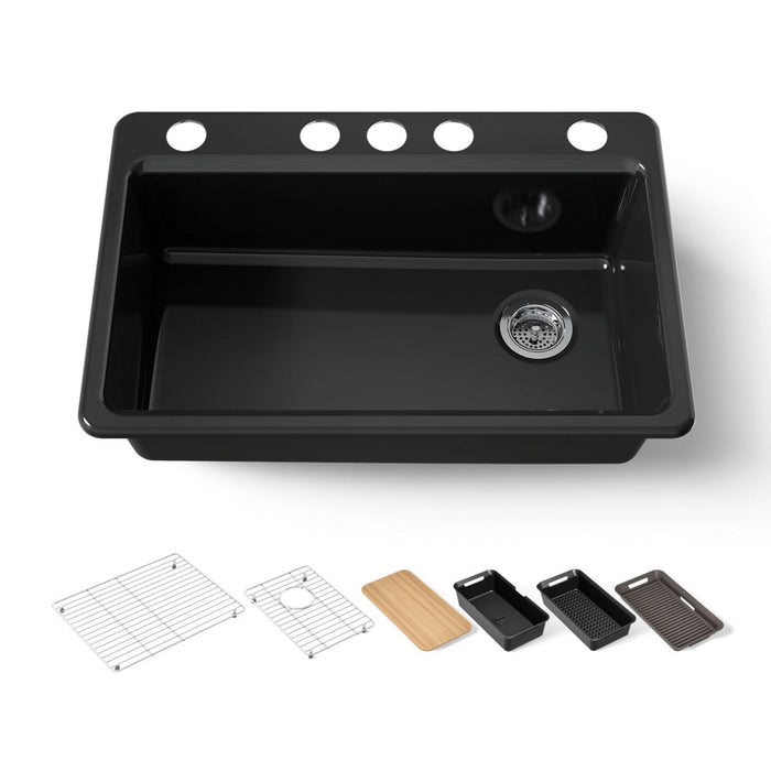 KOHLER K-5871-5UPC Riverby 33" undermount single-bowl workstation kitchen sink, black black - view 5