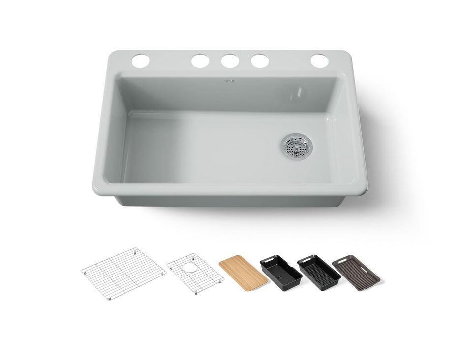 KOHLER K-5871-5UPC Riverby 33" undermount single-bowl workstation kitchen sink, ice grey