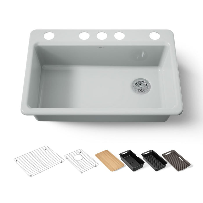 KOHLER K-5871-5UPC Riverby 33" undermount single-bowl workstation kitchen sink, ice grey - view 5