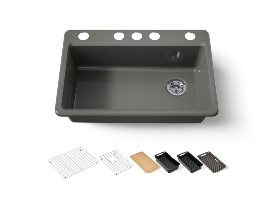 KOHLER K-5871-5UPC Riverby 33" undermount single-bowl workstation kitchen sink, thunder grey