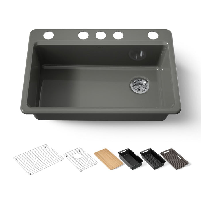 KOHLER K-5871-5UPC Riverby 33" undermount single-bowl workstation kitchen sink, thunder grey - view 5