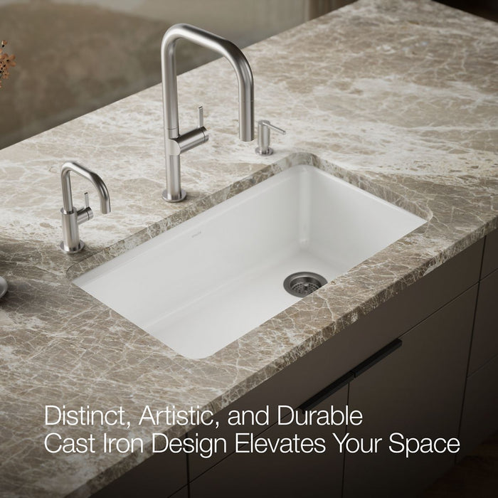 KOHLER K-5871-5UPC Riverby 33" undermount single-bowl workstation kitchen sink, white - view 4