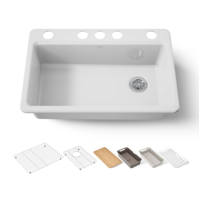 KOHLER K-5871-5UPC Riverby 33" undermount single-bowl workstation kitchen sink, white - view 5