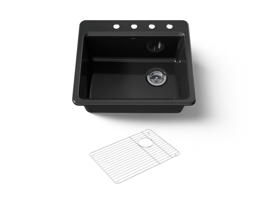 KOHLER K-5872-4A1 Riverby 25" top-mount single-bowl kitchen sink, black black