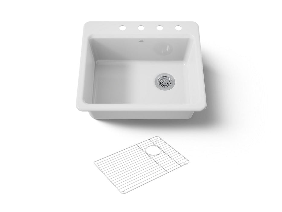 KOHLER K-5872-4A1 Riverby 25" top-mount single-bowl kitchen sink, white
