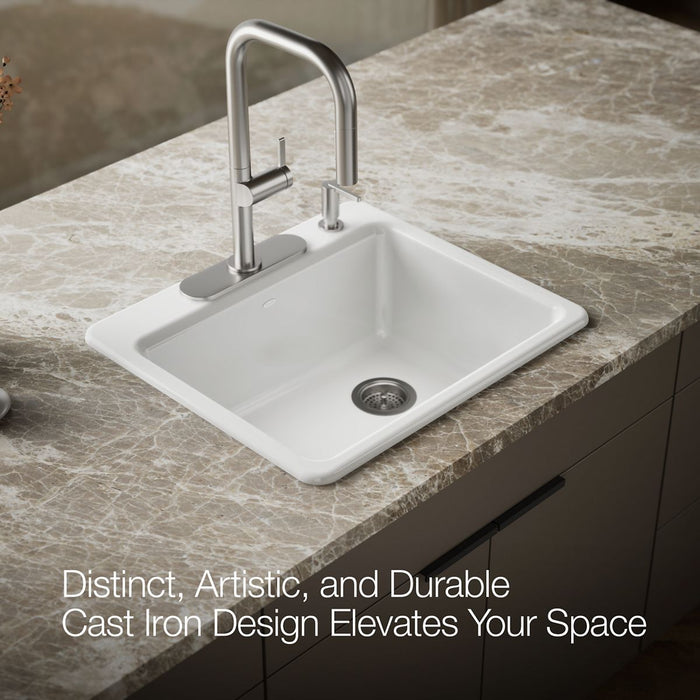 KOHLER K-5872-4A1 Riverby 25" top-mount single-bowl kitchen sink, white - view 4