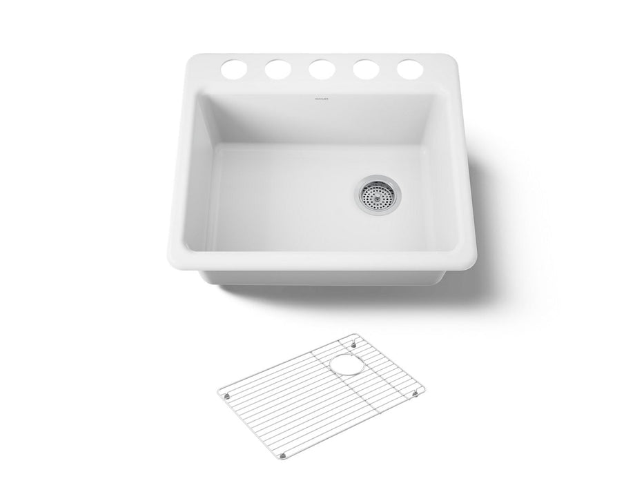 KOHLER K-5872-5UA1 Riverby 25" undermount single-bowl kitchen sink, white