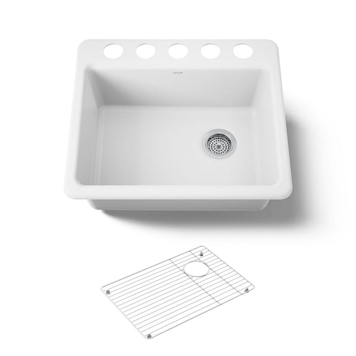 KOHLER K-5872-5UA1 Riverby 25" undermount single-bowl kitchen sink, white - view 5