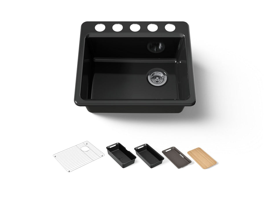 KOHLER K-5872-5UPC Riverby 25" undermount single-bowl workstation kitchen sink, black black