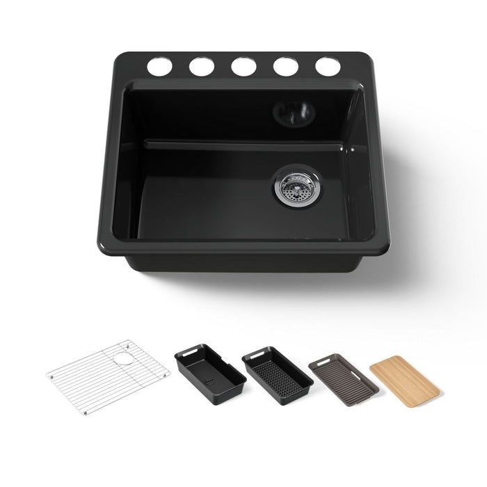 KOHLER K-5872-5UPC Riverby 25" undermount single-bowl workstation kitchen sink, black black - view 5