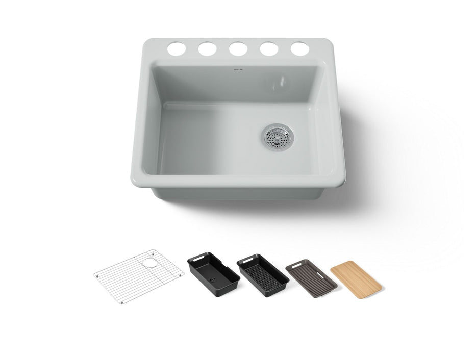 KOHLER K-5872-5UPC Riverby 25" undermount single-bowl workstation kitchen sink, ice grey