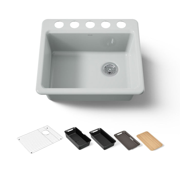 KOHLER K-5872-5UPC Riverby 25" undermount single-bowl workstation kitchen sink, ice grey - view 5