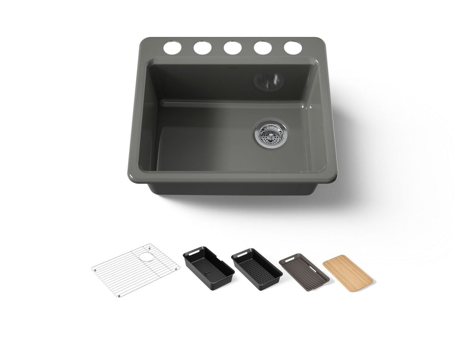 KOHLER K-5872-5UPC Riverby 25" undermount single-bowl workstation kitchen sink, thunder grey