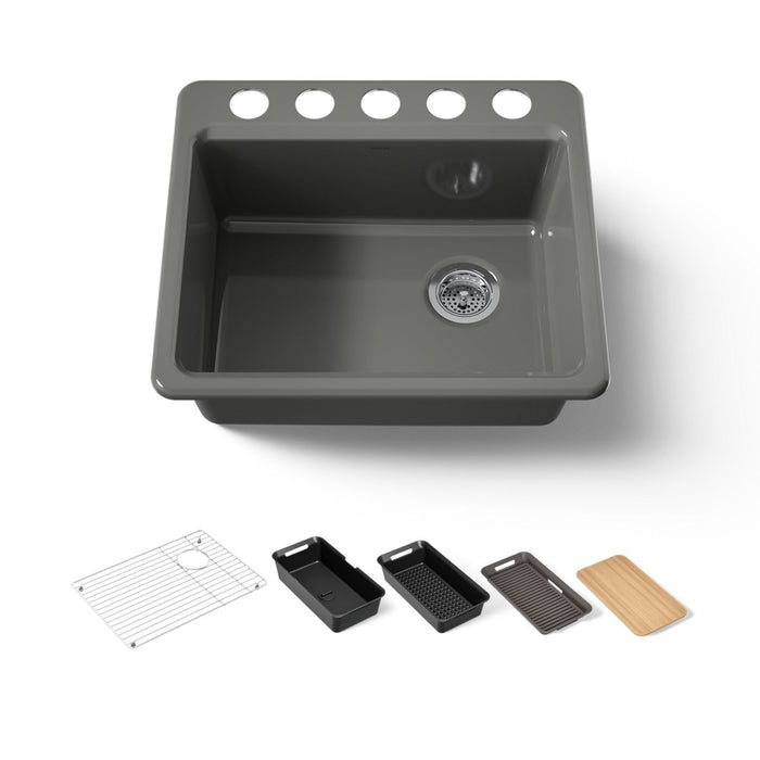 KOHLER K-5872-5UPC Riverby 25" undermount single-bowl workstation kitchen sink, thunder grey - view 5