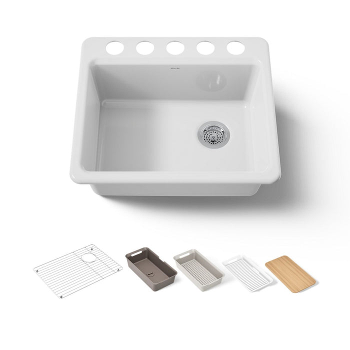 KOHLER K-5872-5UPC Riverby 25" undermount single-bowl workstation kitchen sink, white - view 5