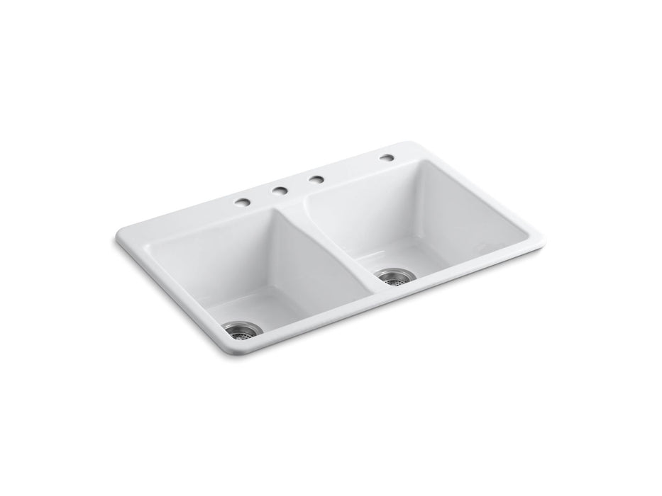 KOHLER K-5873-4 Deerfield 33" Top-mount Double-bowl Kitchen Sink, white