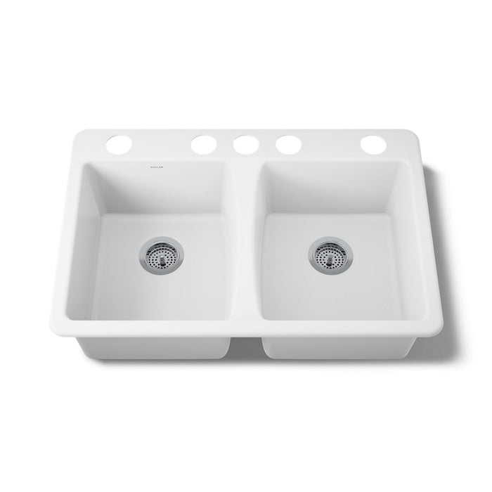 KOHLER K-5873-5U Deerfield 33" undermount double-bowl kitchen sink, white - view 5