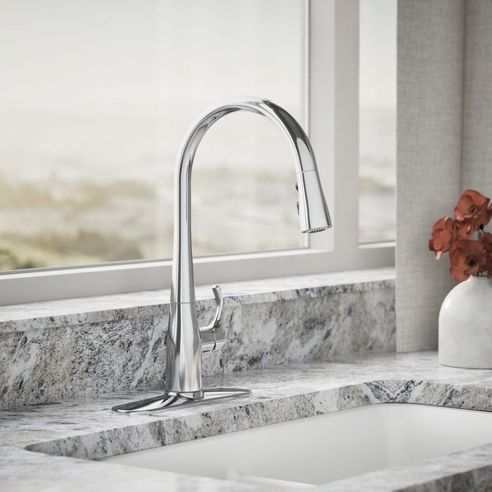 KOHLER K-596 Simplice Pull-down kitchen sink faucet with three-function sprayhead