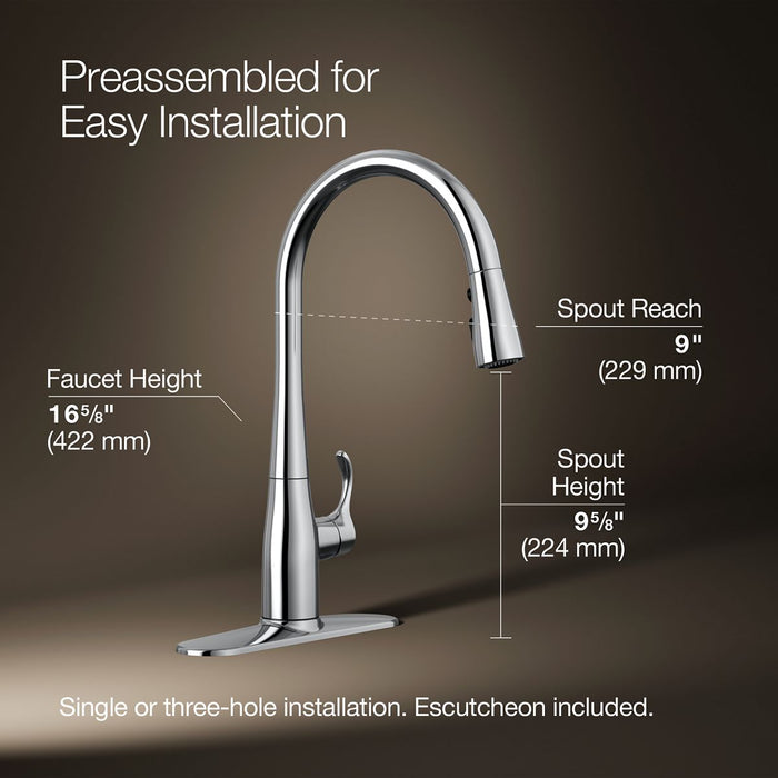 KOHLER K-596 Simplice Pull-down kitchen sink faucet with three-function sprayhead
