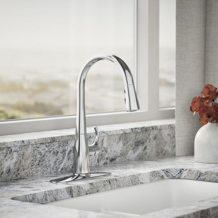 KOHLER K-597 Simplice Compact pull-down kitchen sink faucet with three-function sprayhead