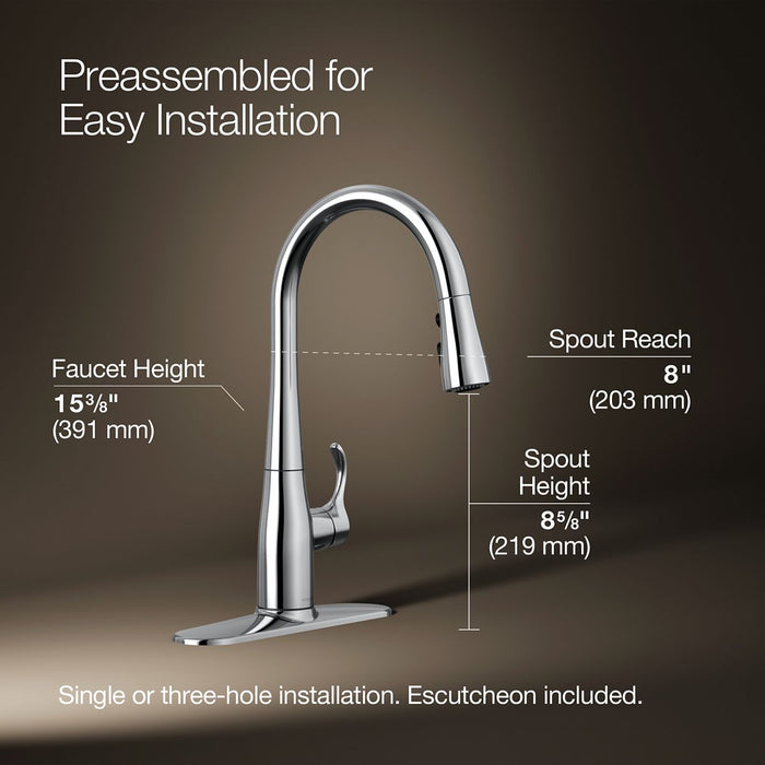 KOHLER K-597 Simplice Compact pull-down kitchen sink faucet with three-function sprayhead